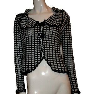 Vincente New York Milan Paris Black White Ruffle Cardigan Small